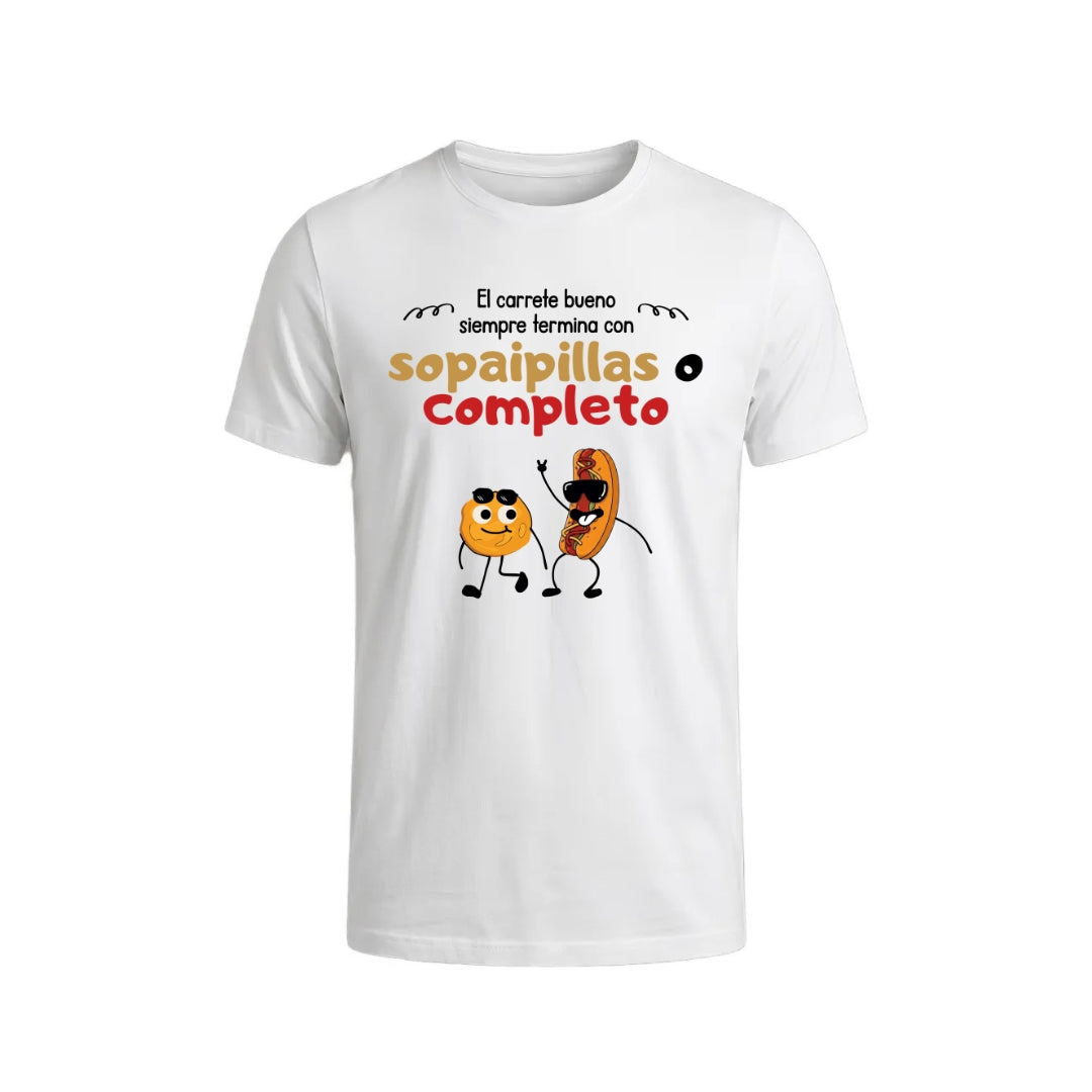 Polera El carrete bueno siempre termina con sopaipillas o completo