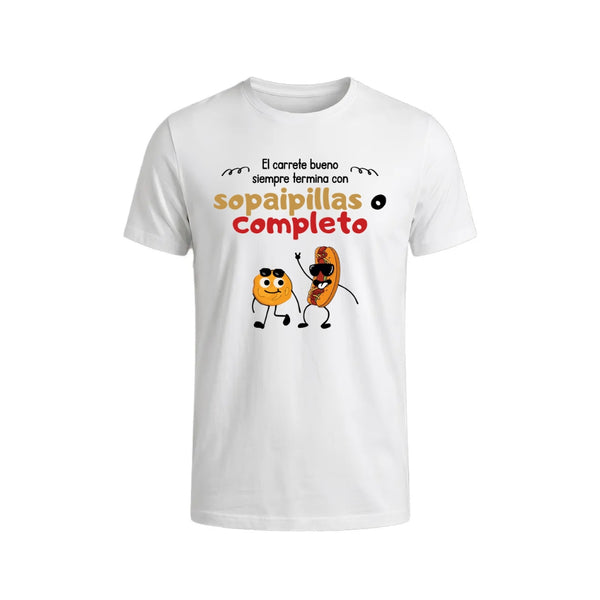 Polera El carrete bueno siempre termina con sopaipillas o completo